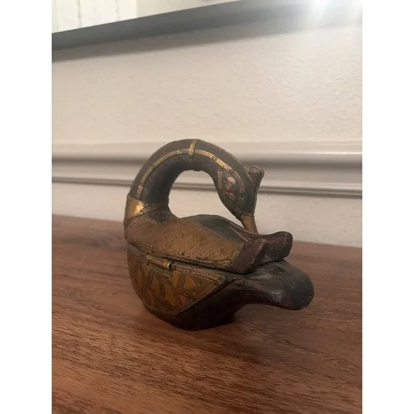 Vintage Sankofa Swan Trinket Box Brass Copper Afrocentric Decor - Picture 3 of 12